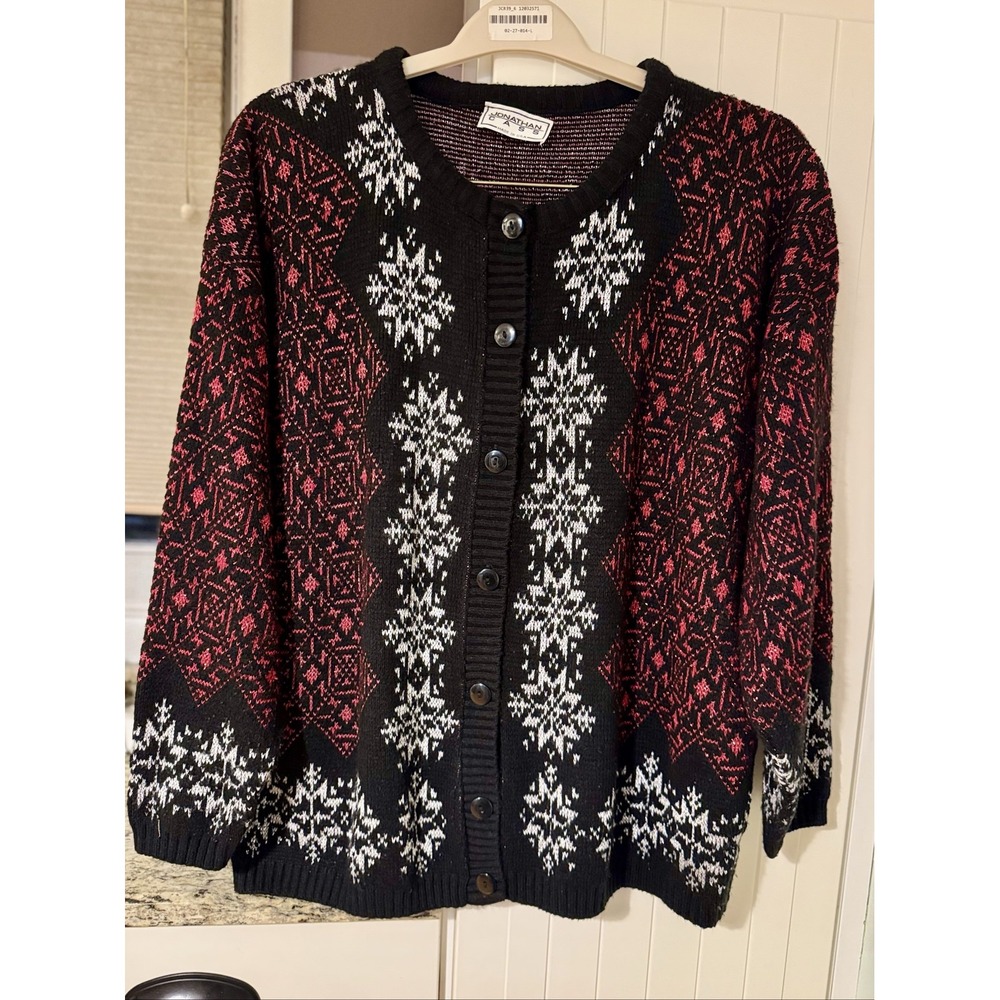 Jonathan Cass Cardigan Women 5 Fair Isle Nordic Sparkle Snowflake Vintage USA XL - Picture 2 of 9